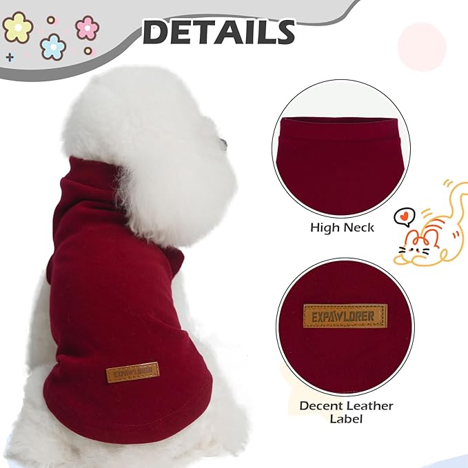 EXPAWLORER Soft Cat Sweater - Sweaters for Cats Only Warm Kitten Clothes, Fall and Winter Pet Coat Pullover Design, Fleece Sweatshirt Clothing Also for Puppy Small Dogs, Red Large