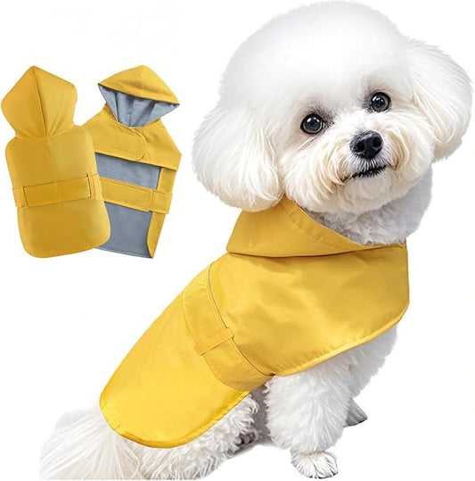 Dog Raincoat Small Dog Rain Jacket Poncho Waterproof Pet Rain Suit for Puppy Small Dogs Cats Double Layer Warm Lining Hooded Leash Hole Adjustable,Yellow,XS