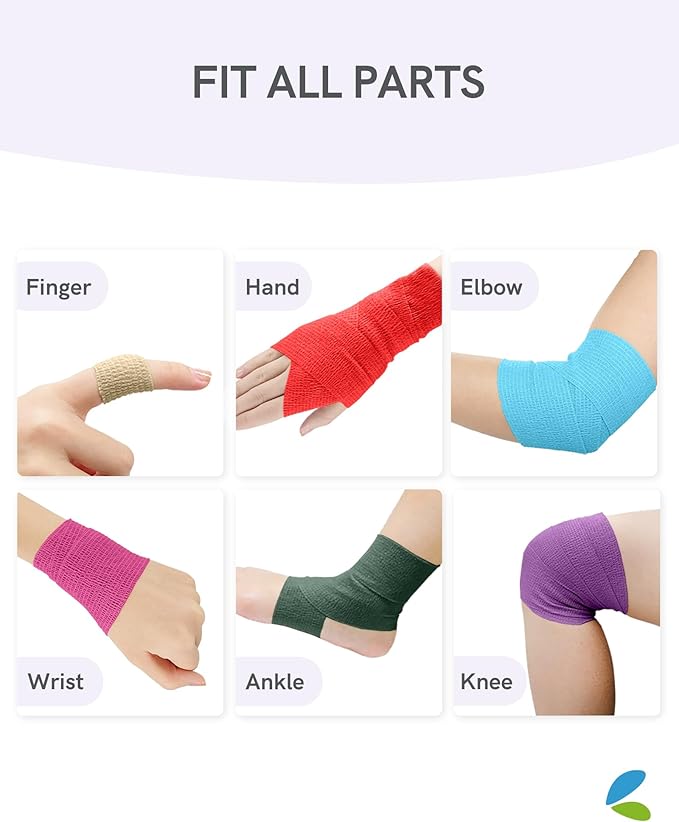 FriCARE Self Adhesive Bandage Wrap, Medical Tape in First Aid Kit, Cohesive Bandages for Wounds Sport Vet, 2 inches X 5 Yards 6 Rolls, Lagoon Breeze
