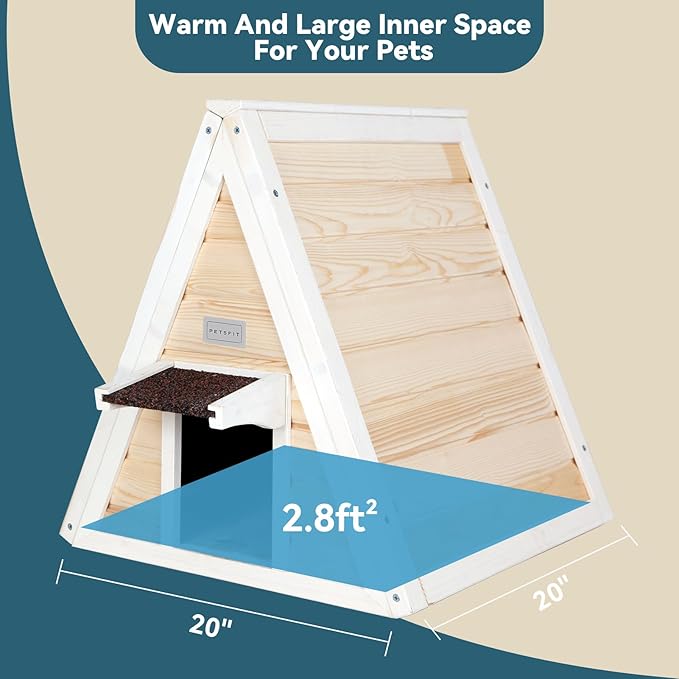 Petsfit Outdoor Cat House Weatherproof, Outside Feral Cat House with Escape Door,Outdoor Indoor Pet House for Small Animal, Small Rabbit Hutch Solid