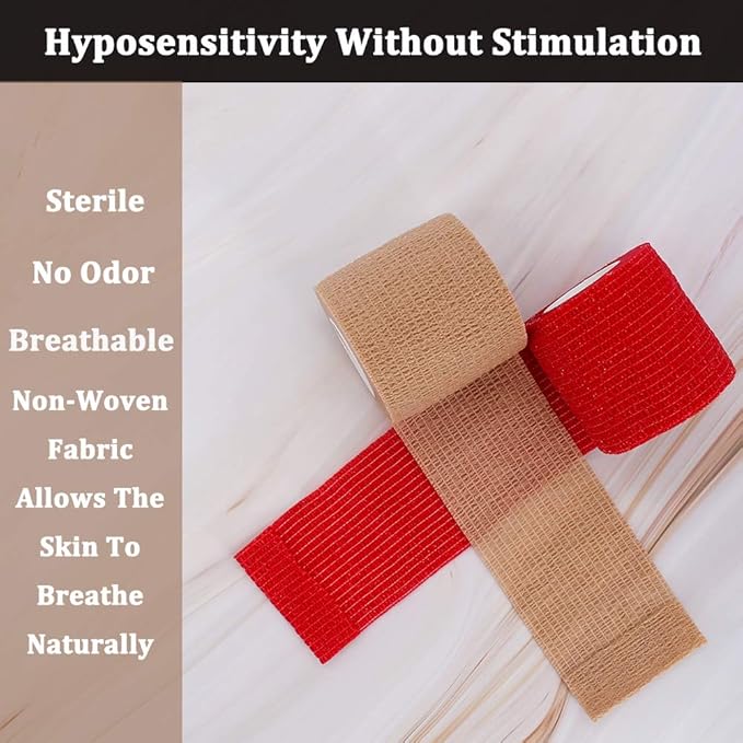 24 Pack Self Adhesive Bandage Wrap 2 Inch, Athletic Elastic Non Woven Cohesive Bandage for Sports, First Aid Medical, Wrist, Ankle Sprains, Swelling and Vet Wrap (Rainbow)