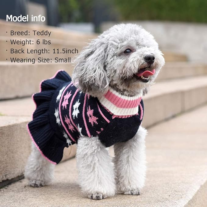 KYEESE Dog Sweater for Medium Dogs Fall Winter for Girl Dogs Clothes Warm Pet Coats with Leash Hole Pullover Dog Sweater Dress Knit Turtleneck Pet Sweater with Snow Flake Pattern, Navyblue, XX-Large