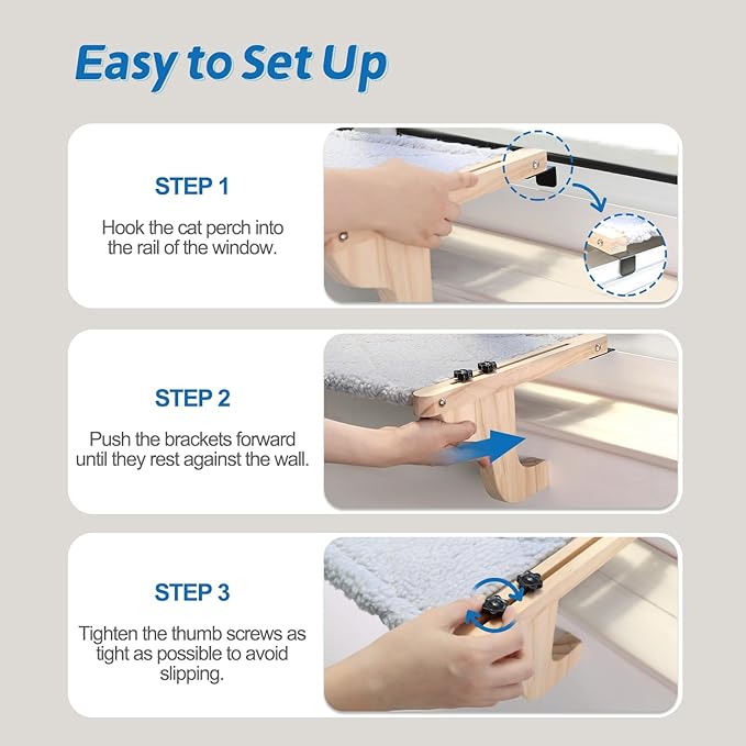 Zakkart Easy Seat Cat Perch for Window Sill - Hammock Design w/Pine Wood & Robust Metal Frame - Cat Window Seat for Large Cats and Kittens (Natural Color Wood w/Gray Bed, Medium (23''W x 14''D))