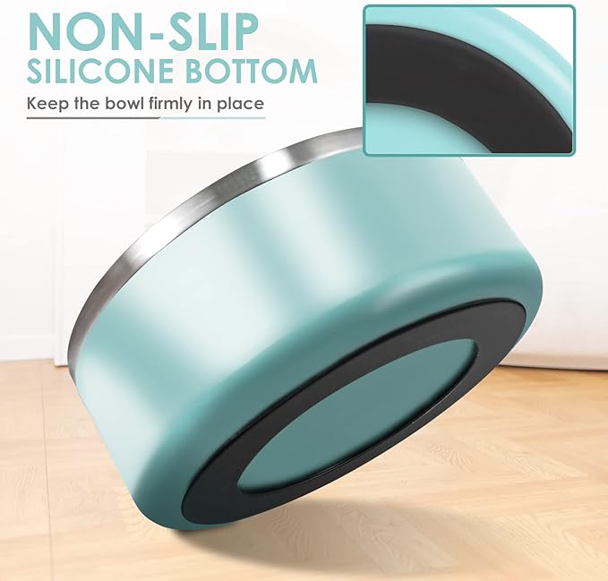 IKITCHEN Dog Bowl for Food and Water, 64 Oz Stainless Steel Pet Feeding Bowl, Durable Non-Skid Double Wall Insulated Heavy Duty with Rubber Bottom for Medium Large Dogs (64 Ounces/8 Cup, MintGreen)