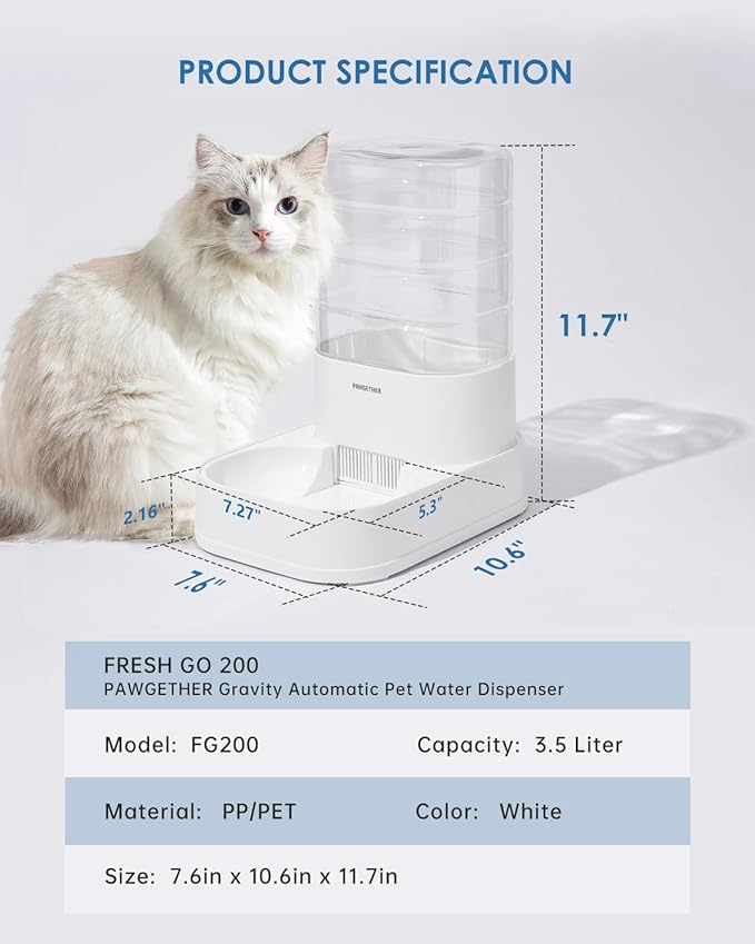 PAWGETHER® Gravity Automatic Pet Water Dispenser with 1 Filter for Cats and Small Dogs 1 Gallon/3.5L Auto Pet Waterer Dog Water Dispenser, Easy to Fill
