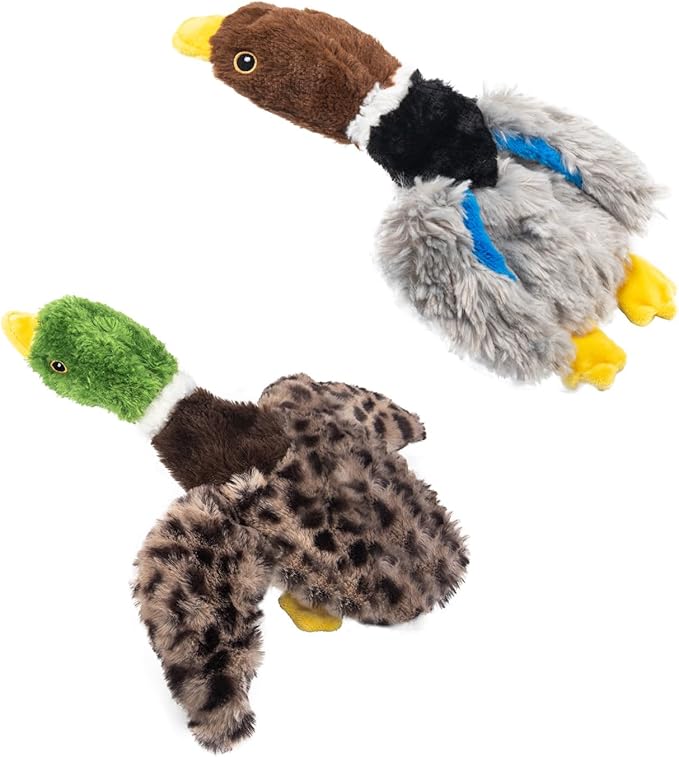 2-Pack Stuffing-Free Squeaky Dog Toys – Hollow-Body Gray Plush (2 Squeakers) & Mallard (4 Squeakers) | Durable Hollow Body for Medium Dogs | No Stuffing, Safe & Mess-Free