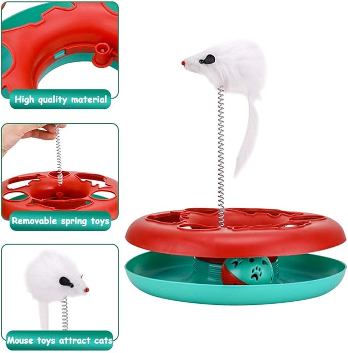 Pawzone Cat Toys, Cat Toys for Indoor Cats,Interactive Kitten Toys Roller Tracks with Catnip Spring Pet Toy with Exercise Balls Teaser Mouse (red)
