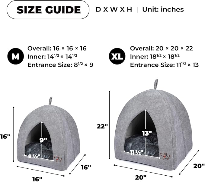 Best Pet Supplies Dog House Bed Crate Mat Tent Indoor Round Soft Plush for Small, Medium, and Large Breeds - Gray, 16 x 16 x H:16"
