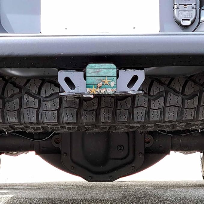 Beach Seashells Hitch Cover Rustic Fishing Net and Starfish Turquoise Blue Wooden Rubber Trailer Hitch Cover Receiver Tube Covers Plug Cap Fits 2 Inch Receivers for Pickups Trucks SUVs Cars