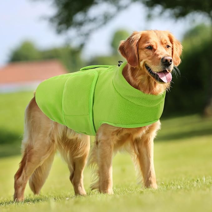 Queenmore XL Dog Sweaters, Soft Fleece Vest Pullover Dog Jacket with Leash Hole, Warm Winter Dog Clothes Cold Weather Doggy Dachshund Sweater for Large Dogs Cats Boy or Girl (Green, XL)