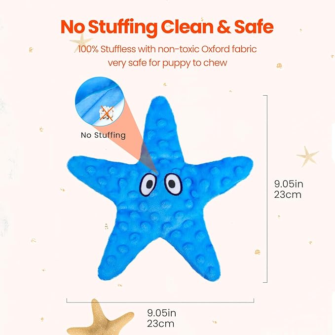 HGB Squeaky Dog Toys, Starfish No Stuffing Crinkle Dog Toys for Small Medium Breeds, Puppy Toys to Keep Them Busy & Puppy Chewing, Pet Supplies for Boredom, 2 Pack