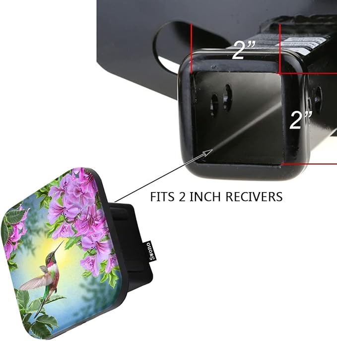 Swono Hummingbird Trailer Hitch Cover for 2" Receivers, Beautiful Garden Pink Flowers Humming Bird Rubber Tow Receiver Tube Plug Cap Fits for Any 2"X2" Square Receiver Tube for Sedans Trucks Cars