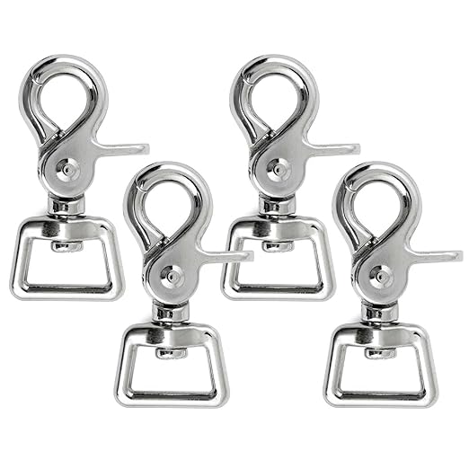 Jeffers Trigger Snap Scissor Snap Clip with Swivel Square Eye 2.5" – Nickel Plated Die Cast for Rope, Pet Leash, Harness, Keychain, DIY Crafts, Camping, Tools, Utility Use - 3/4" 4 Pack