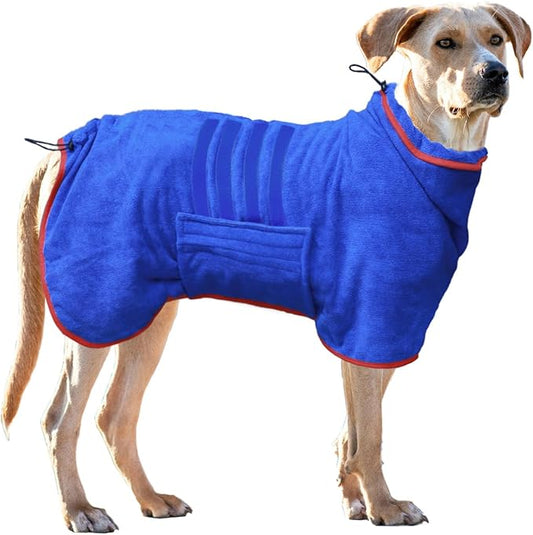 Dog Drying Coat - Fast Drying Dog Bathrobe Towel,Super Absorbent Bath Robe,Microfibre Quick Drying Warm Keeping Robes with Adjustable Collar and Waist(Blue, XXX-Large)