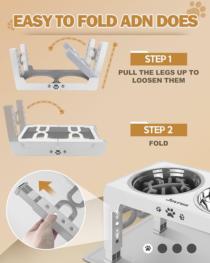 Elevated Dog Bowls, Dog Feeder with 2 Stainless Steel Dishes &1 Slow Feeder Bowl, 5 Heights Adjustable Raised Stand for Medium Large, Food Dishes with Non-Slip Feet