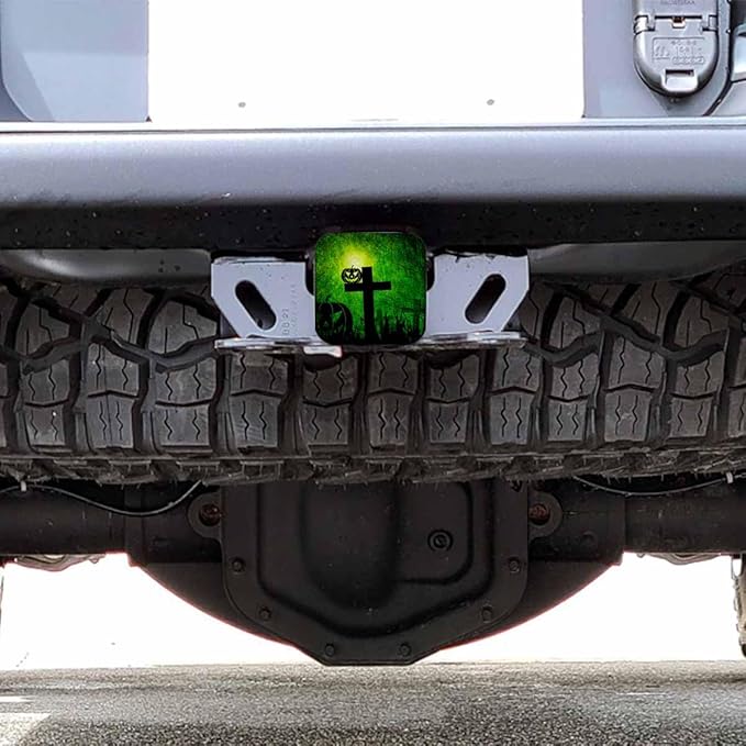 Halloween Tow Trailer Hitch Cover Plug Insert, Grunge Halloween Pumpkin Cross Grave Receiver Hitch Cover Tow Hitch Covers Compatible with Most Auto Cars Trucks for 2 Inch Receivers, Green