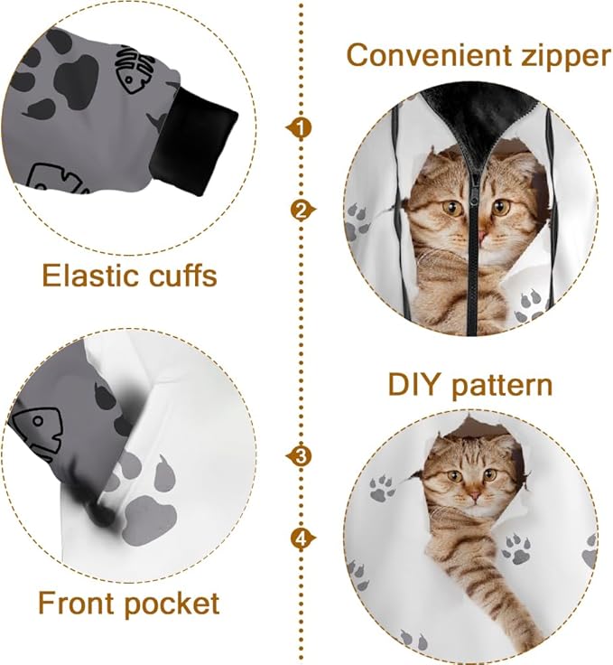Cat Jacket for Men Women Paw Coat Hoodied Sweatshirts Zip Up Hoodies