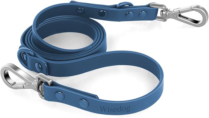 Wisedog Waterproof Dog Leash – 5ft/6ft Adjustable with 2 Hooks & Traffic Handle, Easy to Clean Double Clip Leash for Small, Medium, Large Dogs (Navy S)
