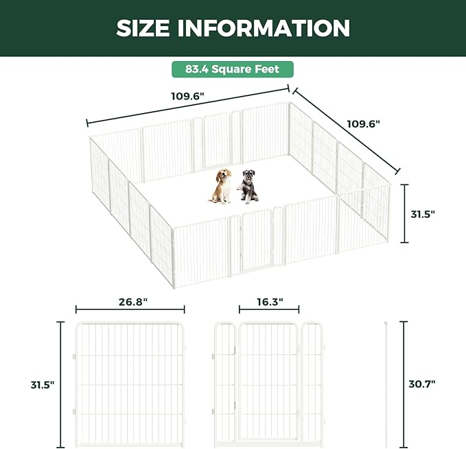 FXW Homeplus Unleashed Indoor Dog Playpen - Stress-Free and Safe Play, Heavy Duty 32 Inch 16 Panels Dog Pen for Small and Medium Dogs, White│Patented