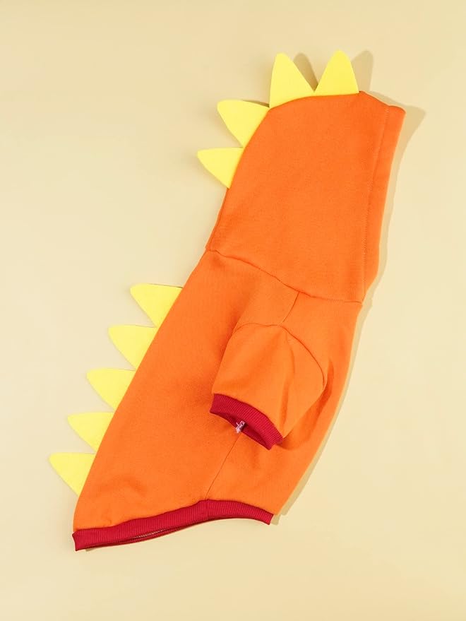QWINEE Dinosaur Dog Hoodie Dog Warm Jacket Christmas Halloween Dog Costume Dog Clothes for Puppy Kitten Small Medium Dogs Cats Orange XS