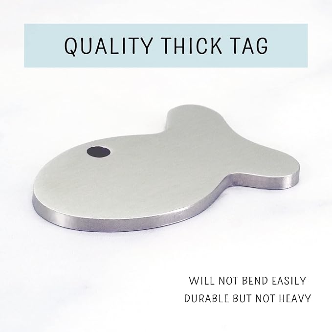 Ultra Joys Cat ID Tag Personalized Pet Tags, Durable Stainless Steel Small Pet Mini Dog Cat Tag Lightweight - Fish Tag in Silver