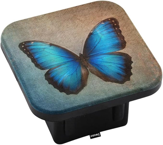 Swono Towing Hitch Cover Butterfly, Beautiful Stain Animal Butterflies Blue Trailer Hitch Tube Cover Plug Cap Universal Fit 2 Inch Receiver Hitch Covers for Pickup Trucks SUV Cars