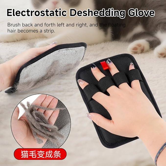 Pet Hair Removal Glove（2Pcs Back）- Reusable Magic Brush for Furniture, Carpet & Bedding. Electrostatic Lint Mitt for Cat & Dog Hair. Upgraded Fur Remover Tool.