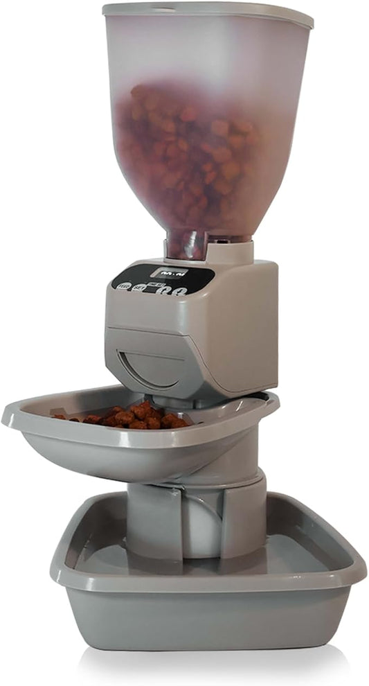 Feeding Friend® Automatic Dog & Cat Food Feeder with Water Dispenser – Smart Pet Feeder with Portion Control, OLED Display, Anti Jam Design, Battery Operated Dispenser for Medium Pets 15-30 lbs- Taupe