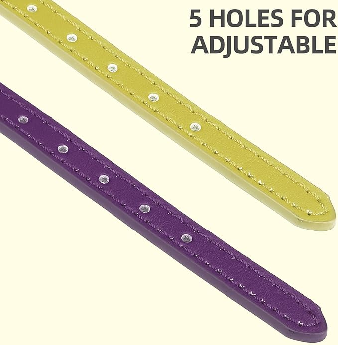 PUPTECK 2 PCS Soft Genuine Leather Cat Kitten Collar with Bells Adjustable for Girl Boy Cats Puppy - Yellow Green, Deep Purple