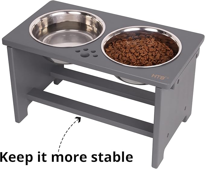 HTB Elevated Dog Bowls,Raised Dog Bowl Stand with 2 Stainless Steel Bowls,Elevated Raised Pet Bowls for Large Medium Small Sized Dogs