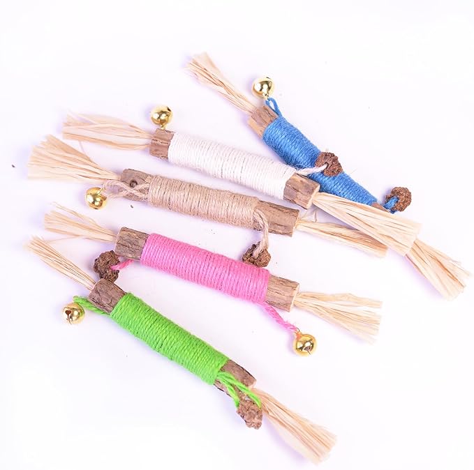 Natural Dried Matatabi Cat Chew Stick with Gall Fruit, Raffia Grass & Bell Ball Toys for Cat, Silvervine Sticks Interactive Catnip Toy for Teething & Entertainment(Size L Color G)