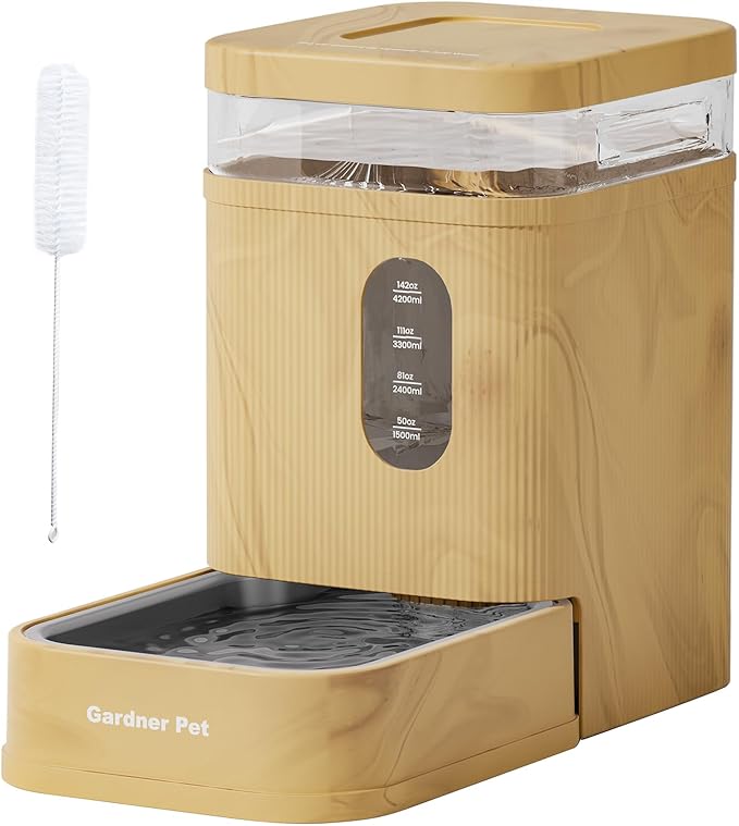 Gardner Pet Automatic Dog Water Dispenser Gravity Waterer with Stainless Steel Bowl Water Dispenser 6.5L Large Capacity Water Feeder with Filters for Dogs Cats Pets, BPA-Free Noise-Free (Brown, 6.5L)