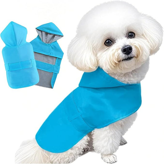 Dog Raincoat Dog Rain Jacket Poncho Waterproof Pet Rain Suit Double Layer Warm Lining Hooded Leash Hole Adjustable for Medium Dogs,Blue,XXXL