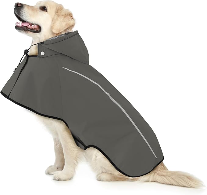 Mile High Life Dog Raincoat, Adjustable Waterproof Pet Rain Jacket, Reflective Hooded Poncho for Small Medium Large Dogs, Lightweight Breathable Pet Rain Coat (Dark Gray,XL Chest 31"-37")
