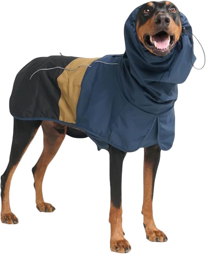 Spark Paws Dog Raincoat, Waterproof Windproof Rain Jacket, for Small Medium Large Extra Large Dogs, Reflective Breathable Full-Body Coverage Dry Suit - Blue Gold Black - 4XL