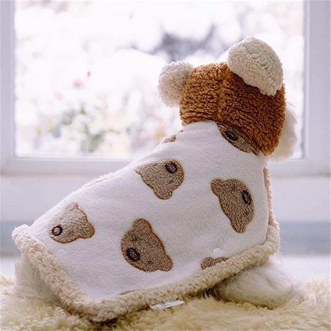 Furry Dog Cape Blanket,Soft Pet Cloak Blanket,Warm Cozy Pet Wraps with Hood Winter Nightgown,Cute Thicken Small Dog Cats Robe Clothes (Brown, Small)