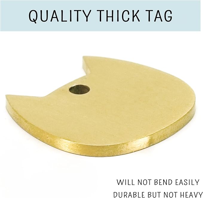 Ultra Joys Cat ID Tag Personalized Pet Tags, Durable Stainless Steel Small Pet Mini Dog Cat Tag Lightweight - Cathead Tag in Gold