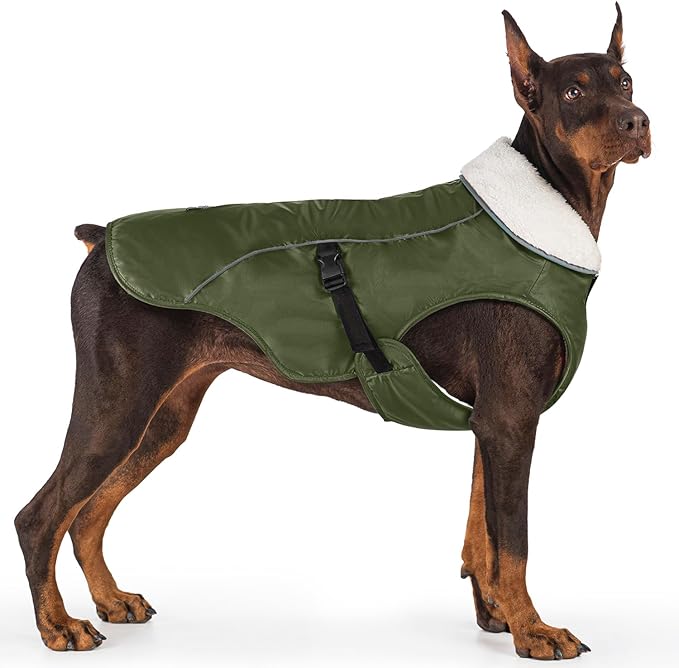 EMUST Winter Dog Jacket, Windproof Dog Apparel for Cold Weather, Reflective Coats for Dogs, Warm Puppy Jacket for Cold Winter, Green, S