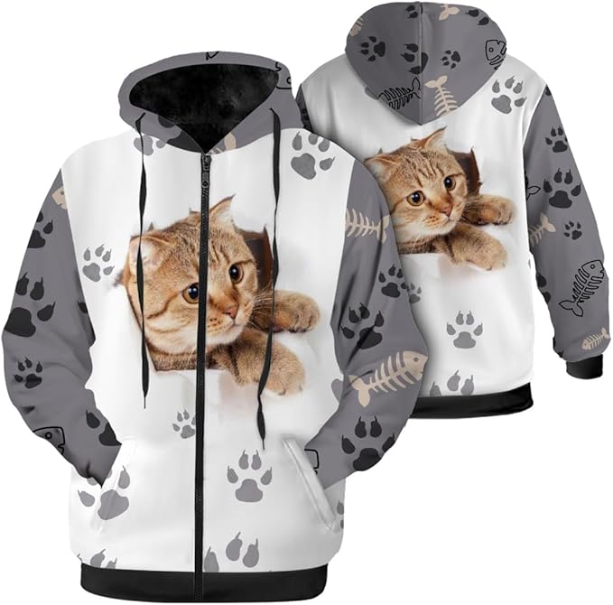 Cat Jacket for Men Women Paw Coat Hoodied Sweatshirts Zip Up Hoodies