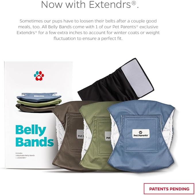 Pet Parents® Washable Belly Bands for Male Dogs (3pack) + Extendrs® of Durable Dog Diapers Male, Premium Male Dog Diapers & Dog Wraps (Small, Koda)