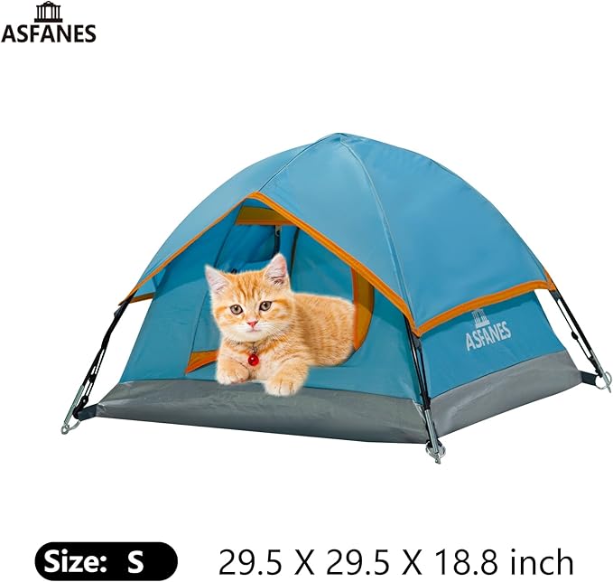 Outdoor Waterproof Pet Camping Tent, Cave Bed for Indoor Cats and Small Dogs, Portable Cat House Dog House, 21.6x21.6x14.9'', Blue, S.