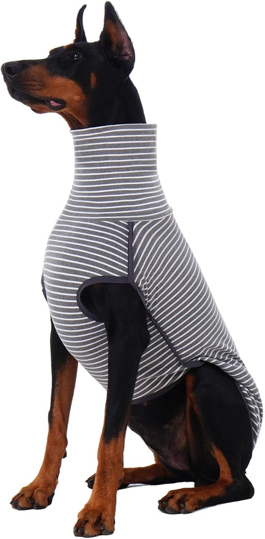 ROZKITCH Dog Winter Coat Soft Pullover Pajamas, Pet Windproof Warm Cold Weather Jacket Vest Cozy Jumpsuit Apparel Outfit Clothes for Walking Hiking Travel Sleep Stripe 2XL