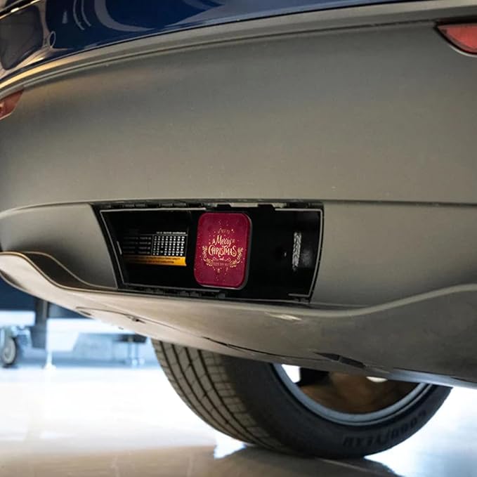 Swono Merry Christmas Truck Hitch Cover, 2" Square Trailer Hitch Cover Tube Plug Insert, Easy to Install, Red Gold Glitter