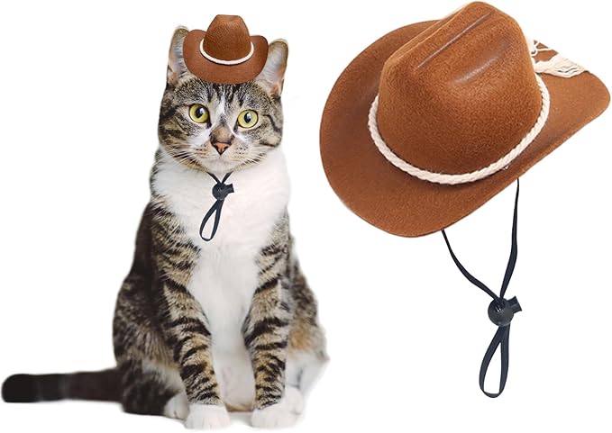 Dog Cowboy Hat Cat Cowboy Hat Pet Cowboy Costume Mini Cowboy Hat for Dogs Cat Holiday Halloween Pet Party Decoration (Brown-style3, Small)