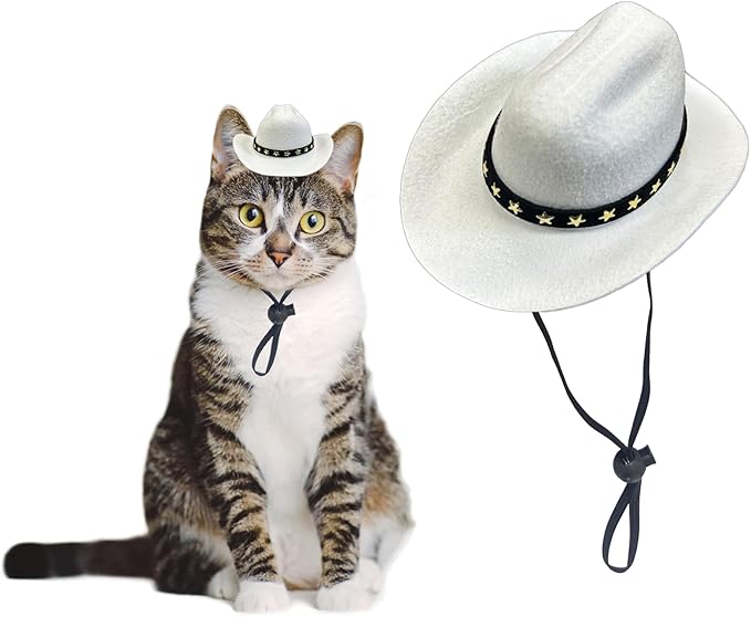 Dog Cowboy Hat Cat Cowboy Hat Pet Cowboy Costume Mini Cowboy Hat for Dogs Cat Holiday Halloween Pet Party Decoration (White, Small)