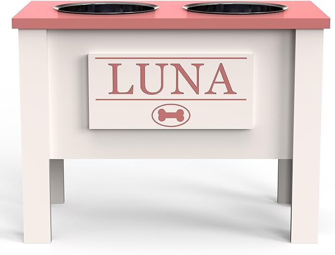 GrooveThis Woodshop - Personalized Elevated Dog Bowl Stand for Large, Medium, Small, X-Small Dogs - Stainless Steel Food and Water Bowls - Raised Dog Dish (X-Large, Magenta)