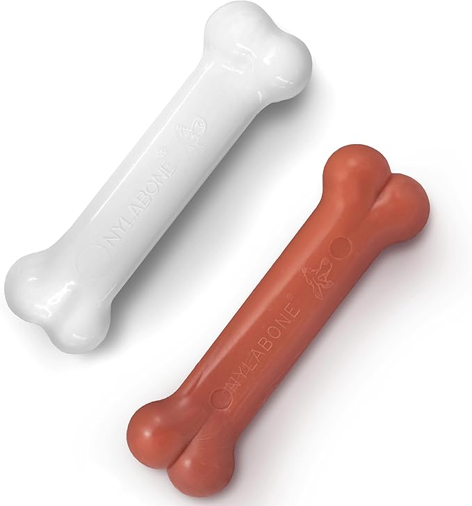 Nylabone Original Bone Power Chew Toy for Dogs, Durable Dog Toys for Aggressive Chewers, Basted Blast Bacon & Chicken Flavor, Medium - Up to 35 lbs, 2 Pack