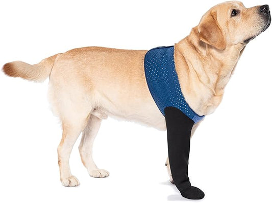 COODEO Dog Socks to Prevent Licking Paws, Healing Boots & Paw Protectors with Non-Slip Bottoms for Wound Protection, Waterproof Sleeve Shoes for Licking（Blue，3XL_Left