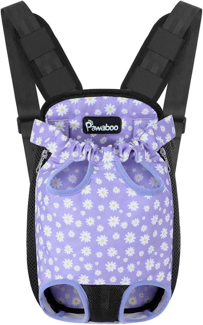 Pawaboo Pet Carrier Backpack, Adjustable Pet Front Cat Dog Carrier Backpack Travel Bag, Legs Out, Easy-Fit for Traveling Hiking for Small Medium Dogs Cats Puppies, Extra Large, Black & Purple Daisy