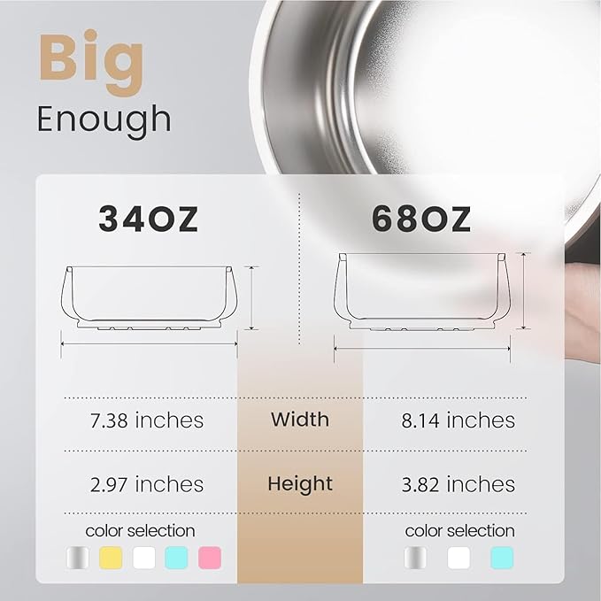 Pawaii Insulated Stainless Steel Dog Bowl with Non-Slip Base & Double Wall Design, ID Tag Included - 68oz Durable Dishwasher Safe Bowl for All Dogs